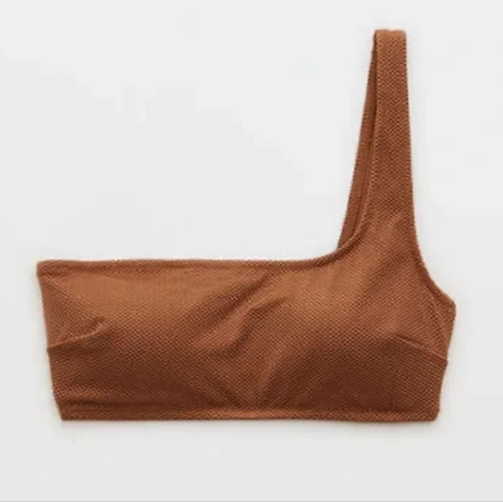 aerie One-Shoulder Textured Bikini Top in Shiny Brown